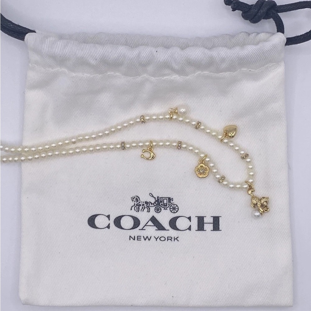 Coach Pearl Beaded Charm Necklace NEW 16" with 2" Extender Flower Signature C - Picture 8 of 8